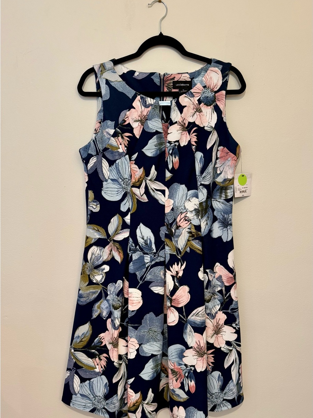Liz Claiborne Navy Floral Keyhole Sleeveless Fit-and-Flare Dress
